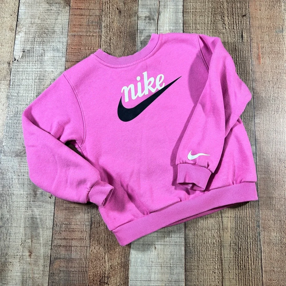 Nike Pink Swoosh Fleece Sweatshirt Kids 6X Large Logo Pullover Sportswear